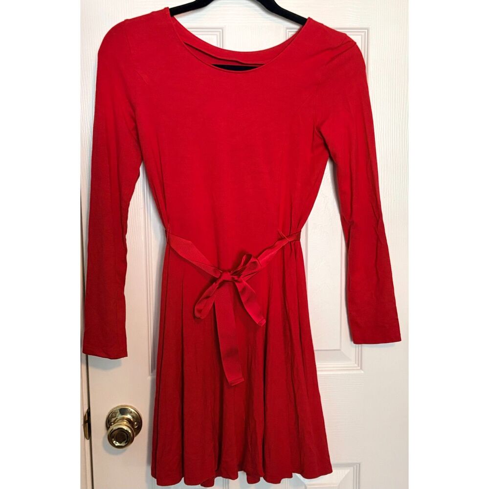 Polo Ralph Lauren Girls Red Skater Dress L 12-14 Modal Belted A-Line Holiday